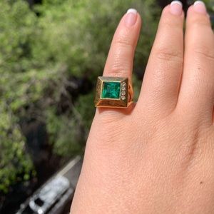 VTG Mid Century Gold Plated 18k Emerald Ring